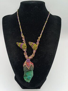 Handmade Macrame Necklace Turquoise Woven Leaves Spiritual Amulet